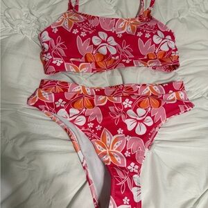 Shein Pink Orange Floral Bikini Set Size S Tropical Swim
